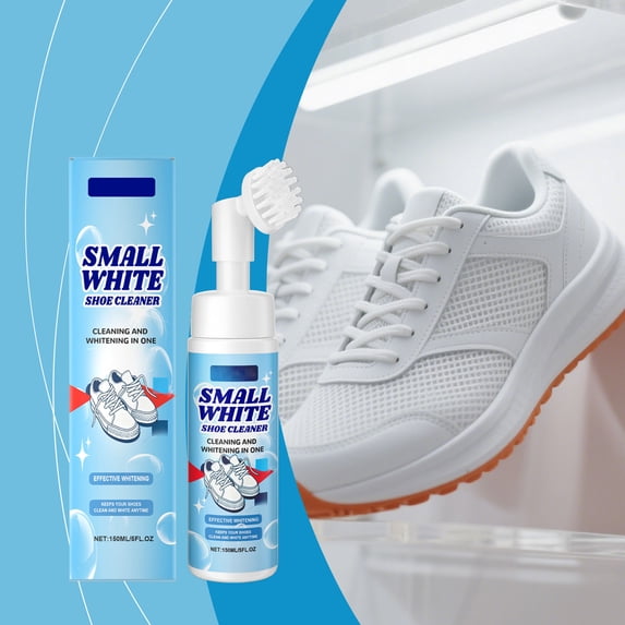 150ml White Shoe Cleaning Mousse with Brush, Gentle Foam Cleaner for Sneakers, Canvas, Leather & Mesh, Rinse-Free, Travel Size, Brightening Formula