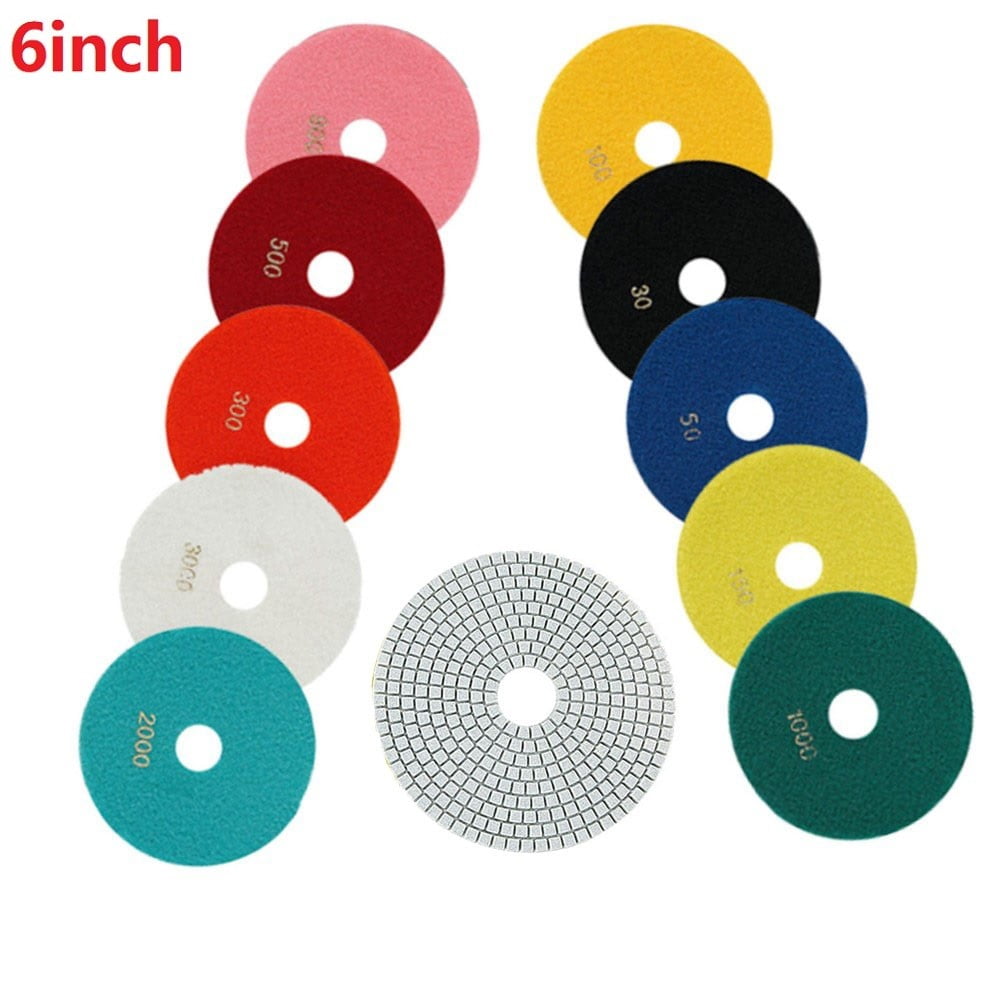 150mm 6 Inch Diamond Polishing Pads Kit Wet/Dry For Granite Stone Concrete Marble Polishing Use Grinding Discs Grit 30-3000