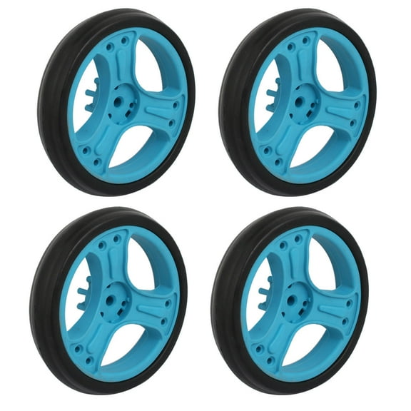 150mm Dia Plastic Single Wheel  Pulley Rolling Roller Black Blue 4pcs