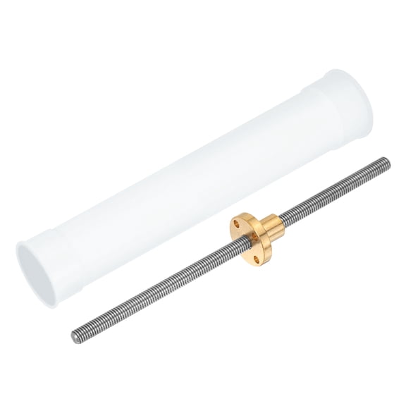150mm Power Screw with Tr6X1 Brass Nut and Plastic Packaging Tube, Silver