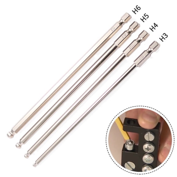 150mm Screwdriver Bits 4pcs Ball End Ball Head Driver Bit H3-H6 Hex Bit
