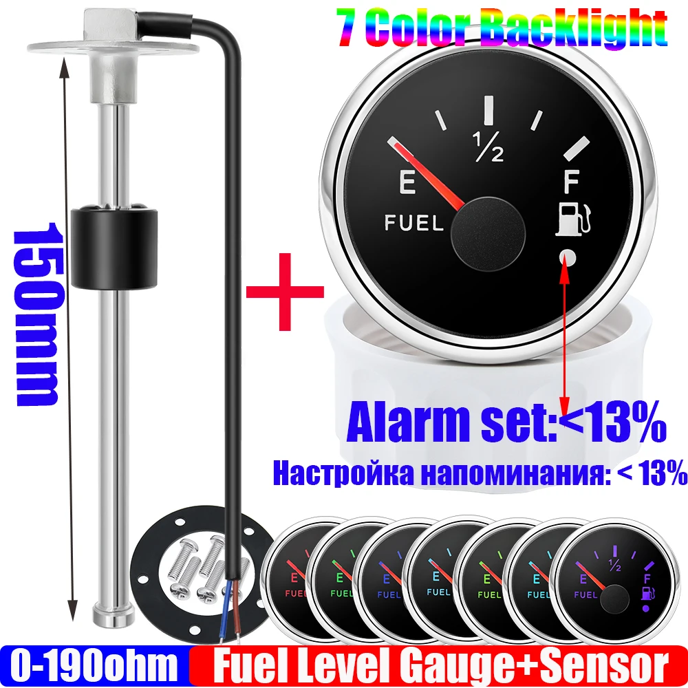 150mm Sensor x GaugeWaterproof 52mm Fuel Level Gauge+Fuel Float Sensor