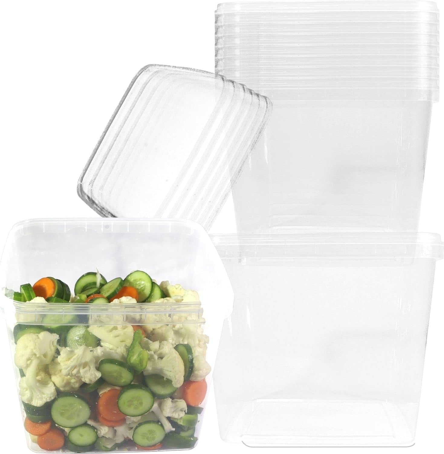 150 oz Square Clear Stackable Deli Containers with Airtight Tamper-Proof Lids, BPA-Free Plastic Food Storage, Microwave, Freezer Safe, Meal Prep, Takeout Containers for Kitchen, Restaurants (10)