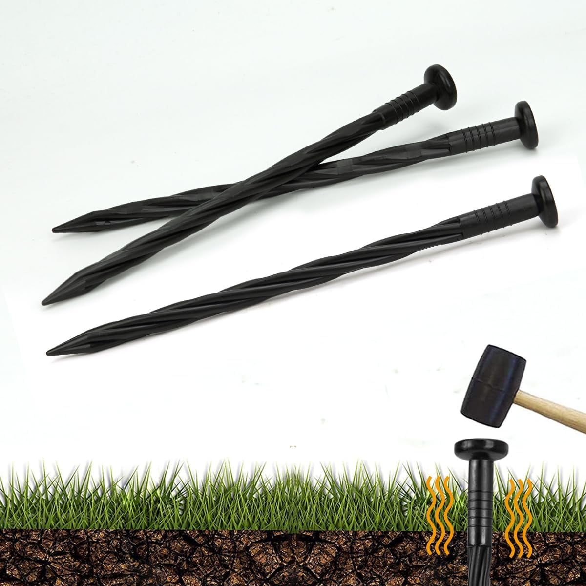 150pack 8-Inch Plastic Stakes Landscape Anchoring Nail Spiral Stakes ...