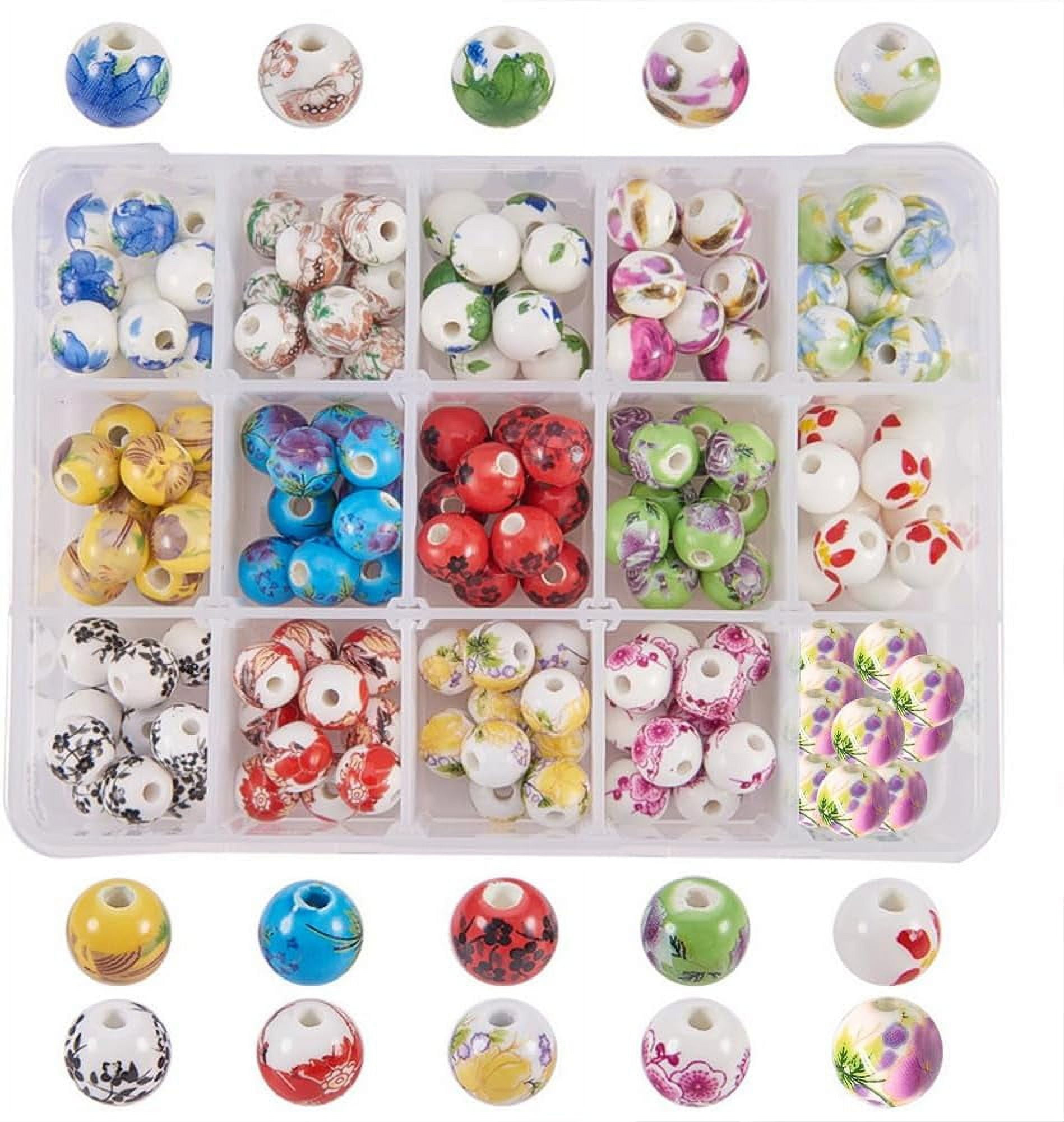 150pc Porcelain Beads 15 Styles Flower Round Beads 10mm Handmade Ceramic Beads DIY Chinese Spacer Beads Handmade Jewelry Making Bracelets Necklace Traditional Chinese Style DIY Making