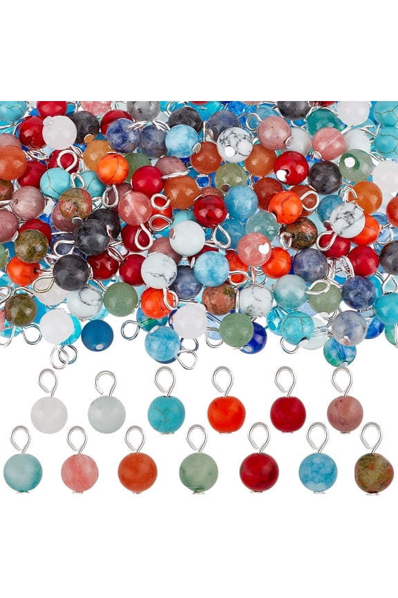 150pcs 15 Styles Natural Gemstone Pendants 8mm Round Stone Charms Natural Stone Pendants Round Gemstone Charms Stone Charms for Necklace Bracelet Earring Jewelry Making DIY Crafts Colorful