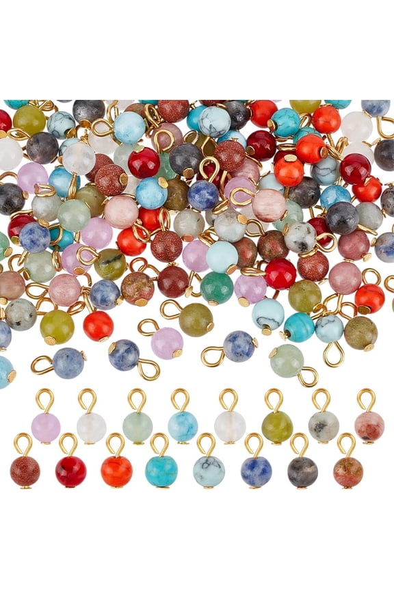 150pcs 15 Styles Round Gemstone Pendants 6mm Natural Stone Charms Stone Pendants Round Gemstone Charms Crystal Stone Charms for Necklace Bracelet Earring Jewelry Making DIY Crafts