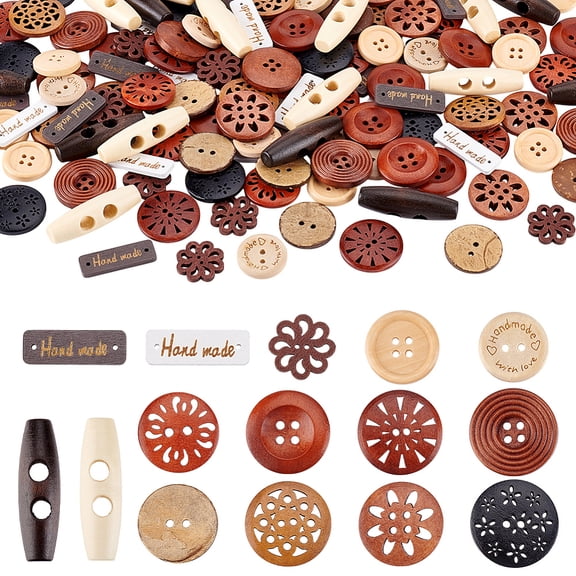 150pcs 15 Styles Wooden Buttons 0.7-1.5 inch Assorted Craft Buttons Sewing Button Round Flower Flat Button for Sewing Knitting Coats Crochet Crafts