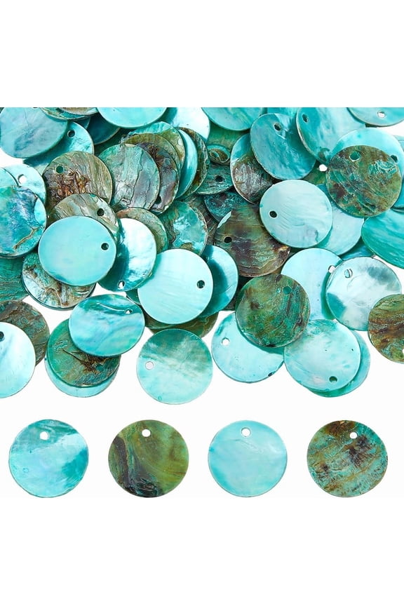 150pcs 150PCS Flat Round Shell Beads 15mm Disc Coin Seashells Charms Dark Cyan Natural Akoya Shell Dyed Disc Charms for DIY Craft Earring Bracelet Necklace Jewelry Making Blue