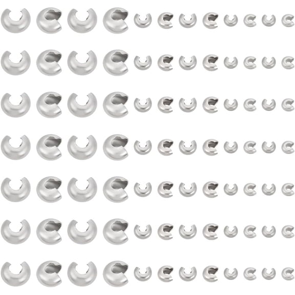 150pcs 3 Sizes 4.5/6/10.5mm Diameter Crimp Beads 304 Stainless Steel Crimp Beads Covers Beads End Tip Half Round Open Crimp Beads for Women Bracelet Necklace Jewelry Making for making