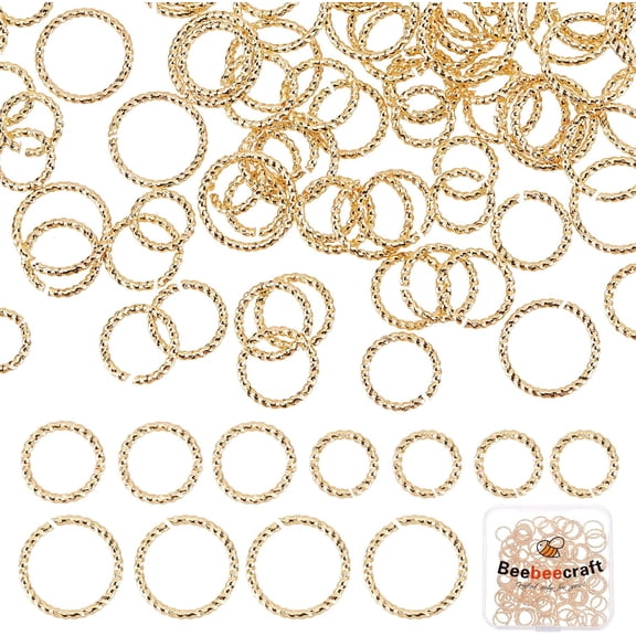 150pcs 3 style Brass Open Jump Rings Nickel Free Textured Real 18K golden Plated 8~12x1.2mm Inner Diameter: 6~10mm 50pcs/style