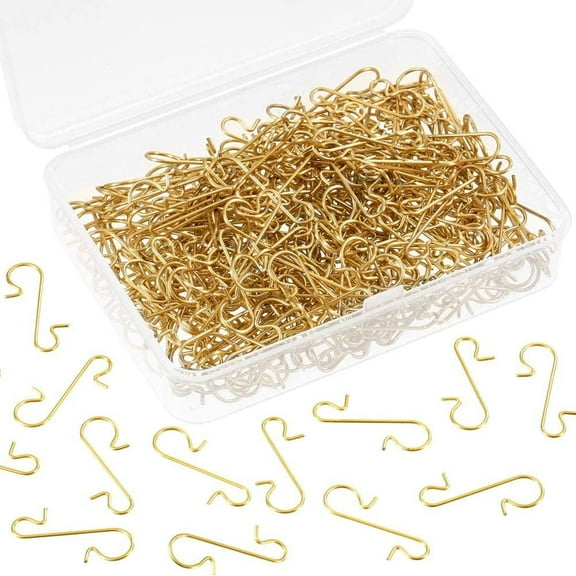 150pcs 30mm/1.2inch Gold Christmas Tree Hooks Metal Wire Hooks Ornament Mini Hangers with Storage Box for Christmas Tree, Christmas Wreath, Christmas Vine