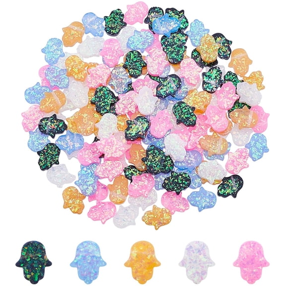 150pcs 5 Colors Resin Beads Hamsa Hand/Hand of Fatima/Hand of Miriam Spacer Beads Imitation Opal Charms for Bracelet Necklace DIY for DIY