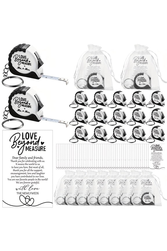 150pcs/50Sets Tape Measure Keychains Wedding Favors Including Cards, Gift Bags, Mini Measuring Tape With Romantic Words, Metal And Paper Material, Perfect For Bridal Shower And Wedding Party Favors