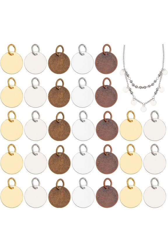 150pcs Blank Stamping Tag Pendants 5 Colors 12mm/0.5 inch Message Word Tag Pendants Brass Flat Round Tags with Jump Rings