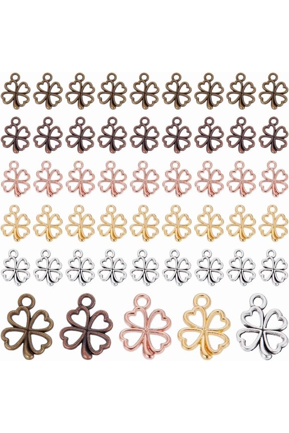 150pcs Clover Charms 5 Colors Four Leaf Charm Lucky Clover Charms Pendants Shamrock Charm Hollow Alloy Pendants