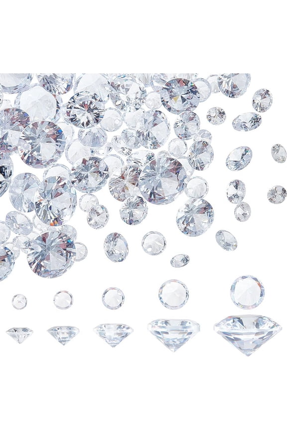 150pcs Cubic Zirconia Stone Beads 5 Sizes Clear Diamond CZ Stone Pendants Small Faceted Rhinestone Stones with 1mm Hole