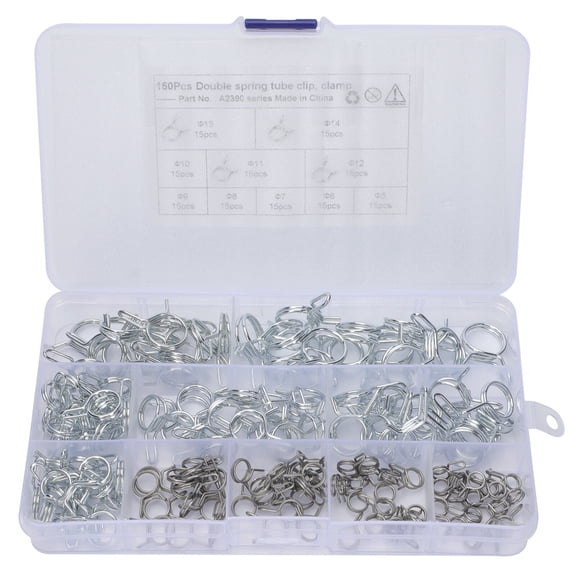 150pcs Double Wire Spring Pipe Clamp Hose Tube Spring Clip Clamp Assortment Kit