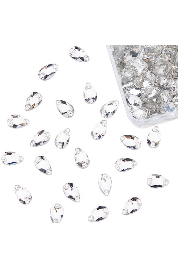 150pcs Drop Gems Sew On AB Flatback Rhinestones with 2-Holes Glass Drop Crystals Sewing Beads for Crafting Clothes Shoes Belt Sewing