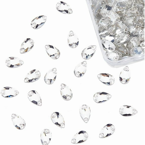 150pcs Drop Gems Sew On AB Flatback Rhinestones with 2-Holes Glass Drop Crystals Sewing Beads