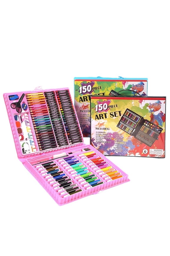Drawing Set Kit, Portable Painting & Drawing Art Kit for Kids With Oil Pastels, Crayons, Colored Pencils, Watercolor Pens Art Set for Girls, Boys, Teens -Birthday, Christmas Gift(Pink)