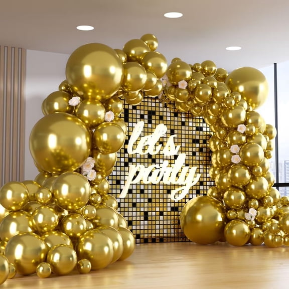150pcs Metallic Gold Balloons Different Sizes Pack, 18 12 10 5 Inch Party Balloon Garland Arch Kit for Birthday Graduation Baby Shower Wedding Party Decorations (With 2 Ribbons)