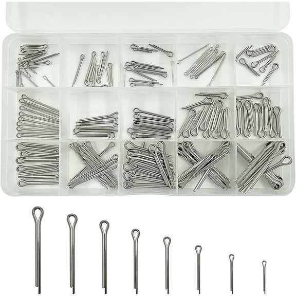 150pcs Stainless Steel Split Pins, 15 Different Sizes Metal Cotter Pins with Storage Box, Compatible with Adlala