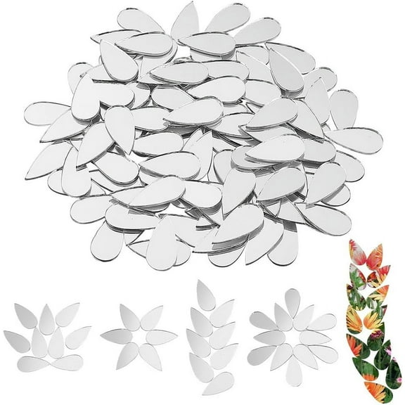 150pcs Teardrop Craft Mirrors 0.5x1 Inch Small Mirror Tiles Non-Stick Mini Glass Mirror Tiles DIY Mirror Teardrop Mini Mirrors DIY