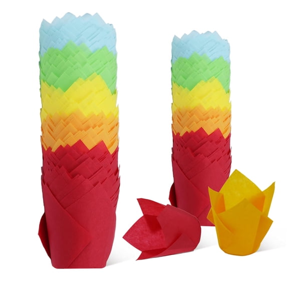 150pcs Tulip Cupcake Liners - Muffin Paper Baking Cups, Greaseproof Wrapper Holders for Birthday, Wedding, Party, Baby Showers, Catering, Restaurants