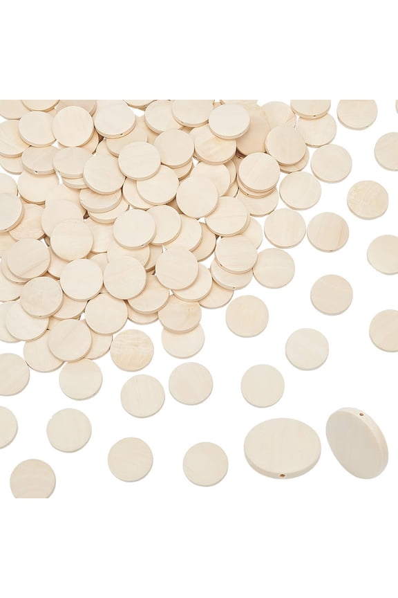 150pcs Unfinished Round Wood Coin Beads Discs with Hole Natural Flat Circle Round Wooden Slices Cutouts 1 Inch Blank Wood Charm Pendants DIY Jewelry Earring Craft Making