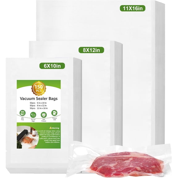 150pcs Vacuum Sealer Bags, Gallon 11" x 16" and Quart 8" 12" Pint 6" 10" Food Saver Bags BPA Free, Pre-cut Commercial Grade Vac for Storage, Meal Prep or Sous Vide