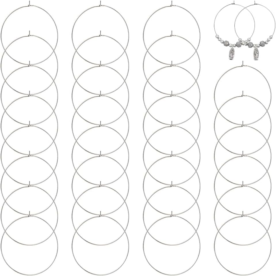 150pcs Wine Glass Charm Rings Stainless Steel Beading Hoop Earring 45mm