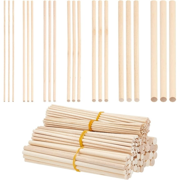 150pcs Wooden Dowel Rods, 7 Sizes Natural Wood Dowels 2/3/4/5/6/8/10mm x 5.9 Inch Hardwood Craft Sticks Round Wood Sticks for Macrame Wedding Halloween Ribbon Home Decor DIY Projects