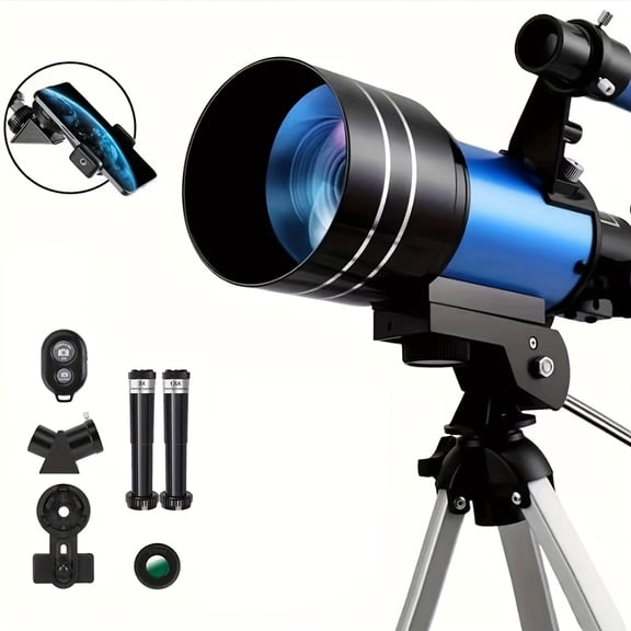 150x Telescope, 70mm Aperture Telescope, High Magnification, Portable Astronomical Telescope, with Tripod Phone Adapter and Wireless Remote Control, Telescope for Phone