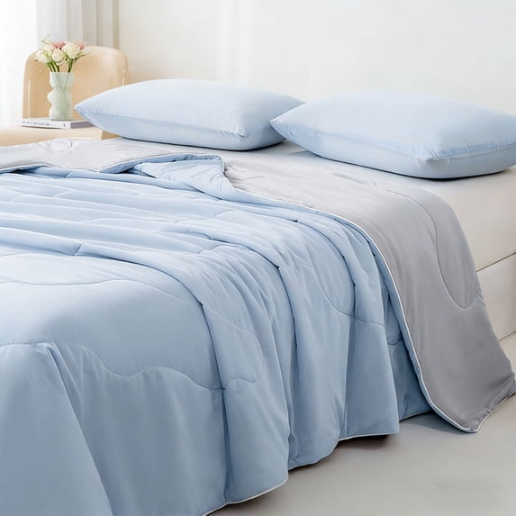 150x200cm Blue Gray Two Tone Summer Quilt by Dusknt Soft Lightweight Breathable Reversible Bed Comforter for Hot Sleepers Machine Washable Bedding