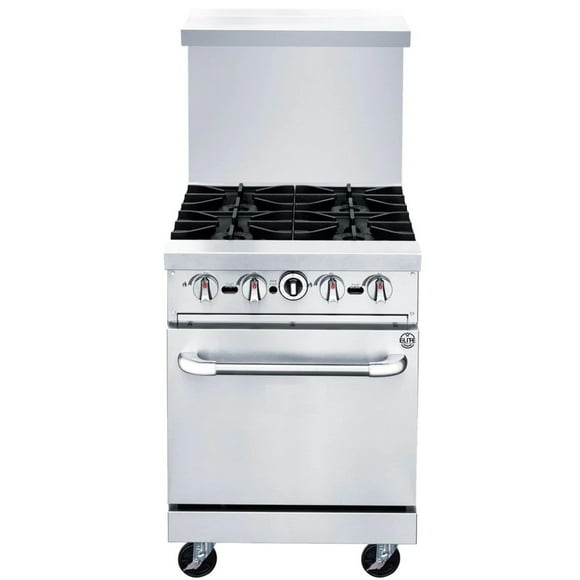 151,000 BTU Commercial Range Oven 24" Width, 4 Burners Natural Gas and Propane, NSF/ETL Certified, Thermostat, Stainless Steel Galvanized and Cast iron Grate For Restaurant Heavy Duty