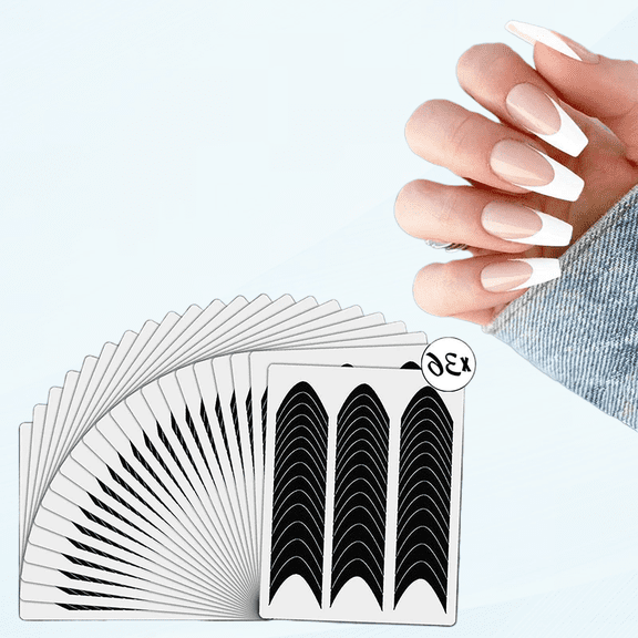 1512 Pcs French Tip Nail Guides, Self-Adhesive French Smile Manicure Strip Stickers for Edge Auxiliary Black DIY Decoration Stencil Tools(Moon Shape Design, 36 Sheets)