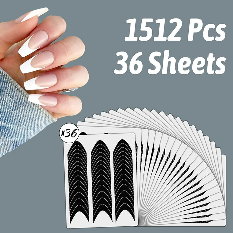 1512 Pcs French Tip Nail Guides, Self-Adhesive French Smile Manicure Strip  Stickers for Edge Auxiliary Black DIY Decoration Stencil Tools(Moon Shape