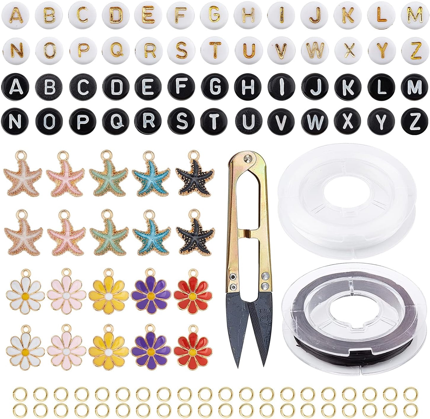 1512 Pieces Acrylic Alphabet Beads Making Kits Flat Round DIY Stretch Bracelets for Necklaces and Key Chains Mixed Color 0.28 Inches Silver