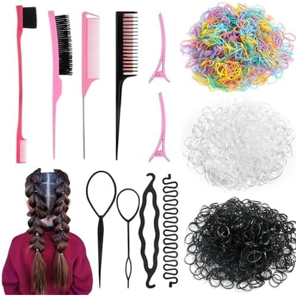 1512 count Small Hair Rubber Bands with Hair Loop Styling Tool Colorful Mini Hair Elastics with Topsy Pony Tail Hair Tool Hair Braiding Tools for Girls Hair Styling Accessories Kit