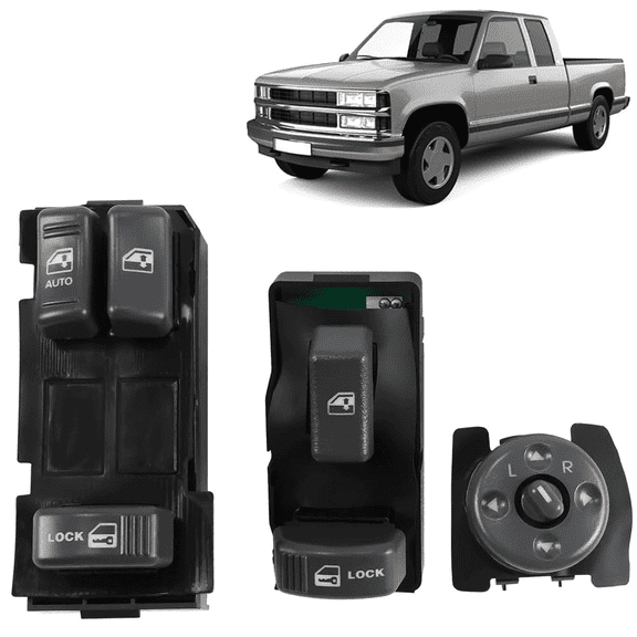 15151356 Driver & Passenger Side Power Window Master Switch Button 3PCS Compatible with Chevy GMC C1500 C2500 C3500 K1500 K2500 K3500 Tahoe Yukon 1995-2001 Replaces 15151362 15009690