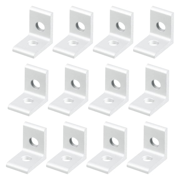 1515A Aluminum Extrusion Profile Corner Bracket, 2 Holes L-Shape Bracket, Right Angle Joint Connectors, Silver, 12 Packs