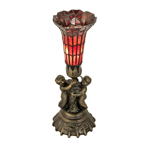 151921 Meyda 13"H Twin Cherub Tiffany Pond Lily Mini Lamp