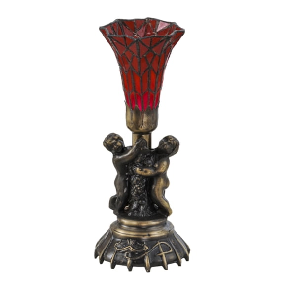 151921 Meyda 13"H Twin Cherub Tiffany Pond Lily Mini Lamp
