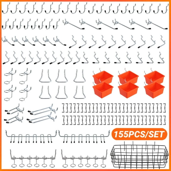 Pegboard Hooks Kit,ENJOYWOOD 155PCS/SET Peg Board Accessories Organizer Kit with Various  Hooks,Bins,Baskets,Fit 1/8 or 1/4 inch Pegboard for Garage Workshop Wall Hanging Tools