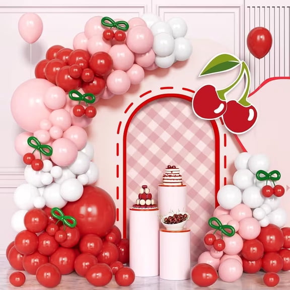 151pcs Cherry Balloon Garland Arch Kit - Elegant White and Red Balloon Decorations for Birthday Parties, Weddings, and Celebrations