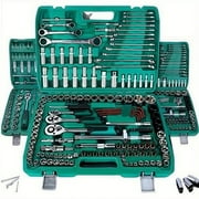 151pcs Mechanics Tools Kit: Socket and Drive Tool Set with Plastic Toolbox, including Sockets Set in Metric Drive Sizes