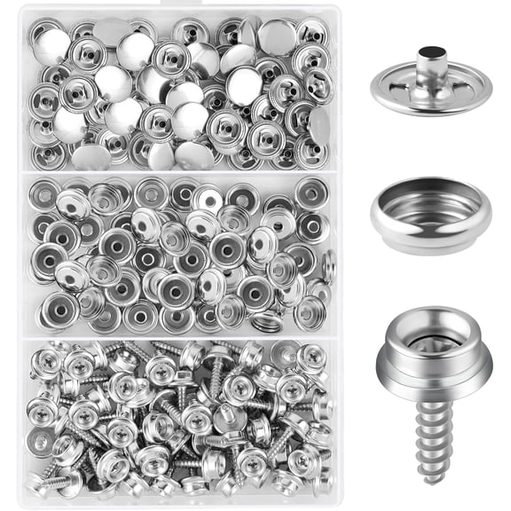152 PCS Silver Snap Fasteners Kit Stainless Steel Snaps Marine Fabric Base Components Button Snap Kit with 2 Retainer Tools for Boat Canvas, Clothing Leather