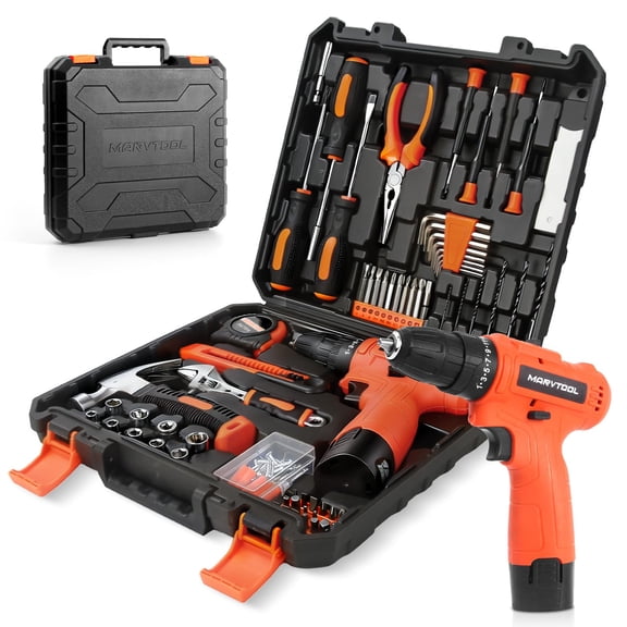 152 Piece Basic Tool Set, Portable Tool Box with 12V Cordless Drill, Home Repair Hand Tool Kit, General Household Drill Set, Toolbox with Storage Case for Homeowner, Handyman, Women, Men
