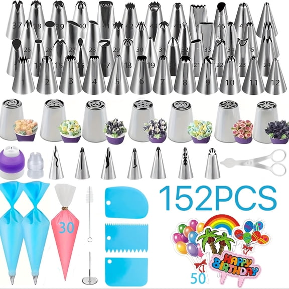 152-Piece Cake Decorating Kit with Stainless Steel Piping Tips & Baking Tools Set